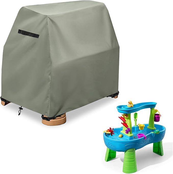 Kids Water Table Cover,Outdoor Heavy 600D Waterproof Anti-UV Dustproof Kids Water Play Table Cover,Compatible with Step2 Rain Showers Splash Pond Toddler Water Table,Grayish Green,Cover Only