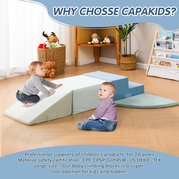 Large 4 Pcs Toddler Climbing Toys Indoor, Foam Blocks with Velcro, Classic