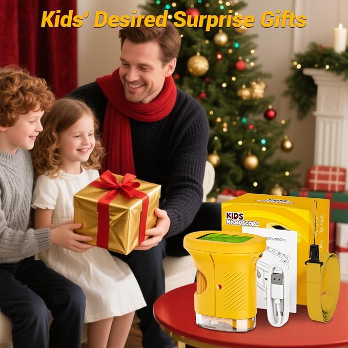 2.4" Screen Pocket Kids Microscope: 1000X Handheld Microscope for Photo and Video - Portable Science Kits STEM Toys – Christmas/Birthday Gifts for Girls & Boys Ages 3-12(Orange)