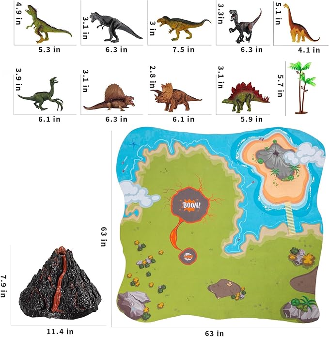 Dinosaur Toys with Simulation Volcano for Kids 3-5 Years, Toddlers Dinosaur Figures and Large Play Mat for Boys and Girls, Gifts for Preschool Toddlers (Size 63x63 in)