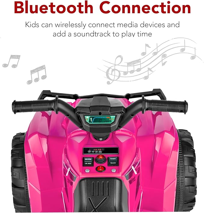 Best Choice Products 12V Kids Ride-On Electric ATV, 4-Wheeler Quad Car Toy w/Bluetooth Audio, 2.4mph Max Speed, Treaded Tires, LED Headlights, Radio - Hot Pink