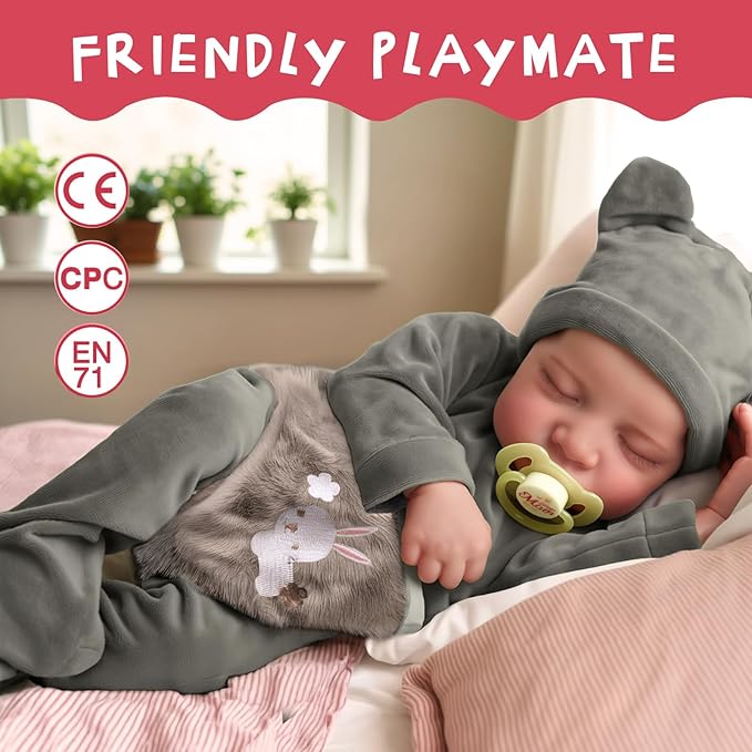 BABESIDE Lifelike Reborn Baby Dolls with Bassinet - 17 Inch Full Vinyl Body Realistic Newborn Baby Doll Boy Real Life Baby Dolls with Basket & Feeding Kit Gift Box for Kids Age 3+