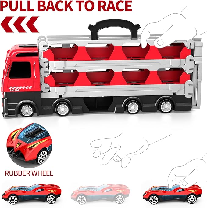 78-Inch Cars Trucks Toys for Toddler 1-3 2-4 3-5 4-7 Years Old Boys Kids, Transport Truck Toys with 24 Pcs Die-Cast Cars, Toys Gifts for 3 4 5 6 Year Old Boys, Toddler Boy Toys Ages 3-5 4-7