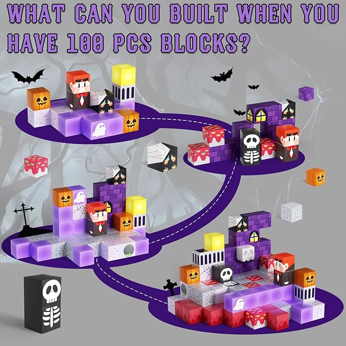 100PCS Magnetic Blocks Building Toys for Boys Girls 3+,STEM Sensory Toys for Toddlers, Magnetic Building Cube Game Sets Halloween Birthday Gift for Kids