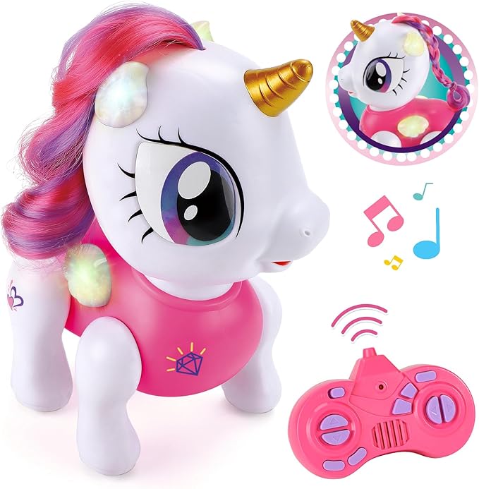 PETNEY Remote Control Robot Pets Toys for Ages 5-7,Interactive Voice Control,Rechargeable & Recordable,Touch Sensing,STEM Toy Program Treats, Walking, Dancing Robot Toys for Girls (Pink)