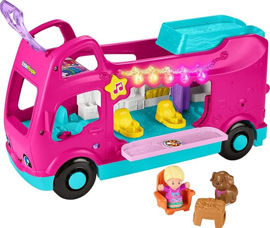 Fisher-Price Little People Toddler Toy Barbie Dreamcamper RV Playset with Music Lights & Figures for Pretend Play Kids Ages 18+ Months