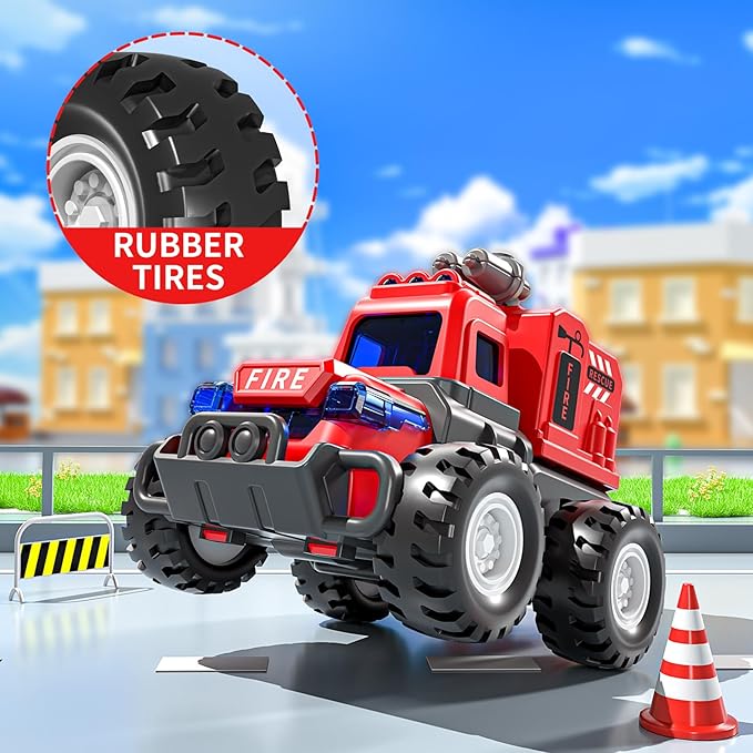 Fire Trucks Toys for Toddlers 3-5, 4 PCS Car Trucks for Toddlers Boys Girls with Flexible Joints, Kids Toddlers Toys for 3 4 5 6 Years Old Boys Girls Birthday Gifts