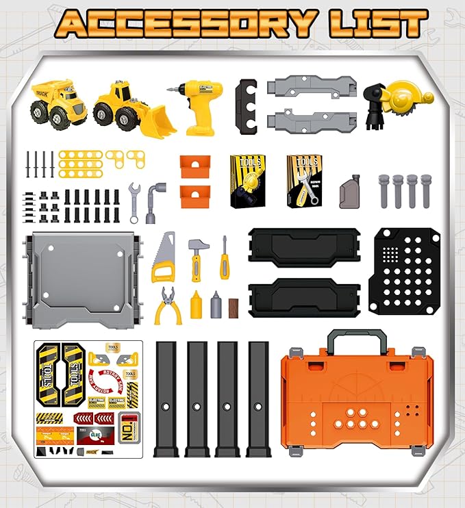 Lehoo Castle Toddler Tool Bench with Electric Drill & Take Apart Construction Vehicles, 2-in-1 Workbench & Toolbox for Kids, Toy Tool Set for Toddlers Age 3, Birthday Festival Gift for Boys & Girls