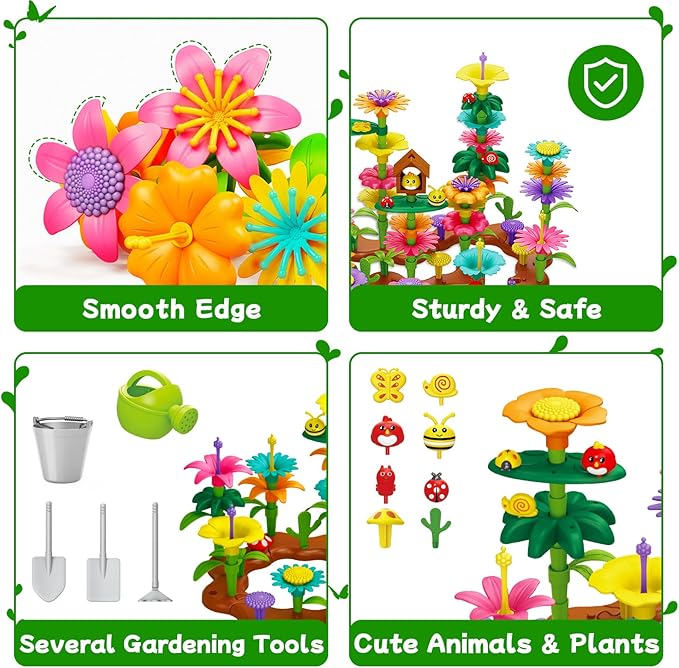Scientoy Flower Garden Toy Building Blocks, 3 4 5 Year Old Girl Toys, 324 PCS Upgrade Flower Pretend Gardening Gifts for Kids, Floral Arrangement Playset for Age 3-7 Year Old Child Educational