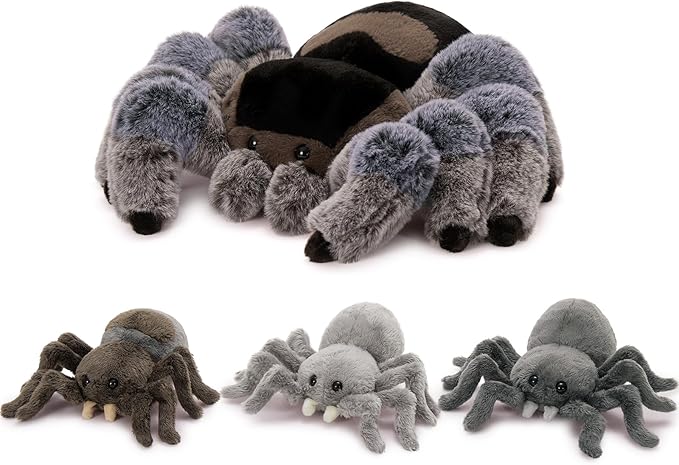 MorisMos 4Pcs Large Spider Plush, 16inch Mommy Spider Stuffed Animal with 3 Babies, Realistic Plush Toys, Soft Cuddly Gifts for Kids