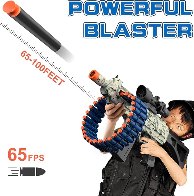 Electric Automatic Toy with Scope, JakMean Toy Blaster with 30 Dart Clips and 100 Foam Darts, Outdoor Shooting Games Toys for 6-12 Year Old Boys & Girls Adults, Gifts for Birthday Xmas, Green
