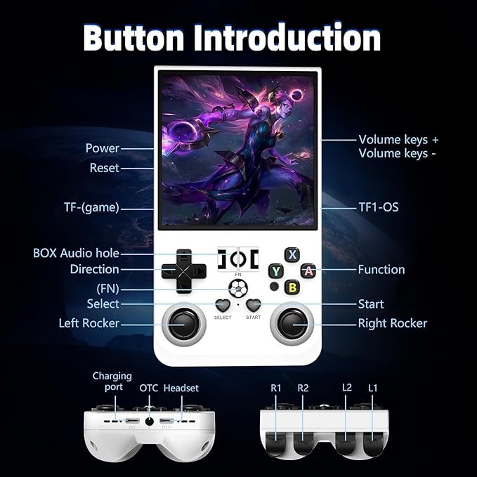 R36MAX Retro Handheld Game Console, 18000+ HD Games Mini Retro Video Console, 4.0 Inch IPS Screen, 64GB Memory, Portable Arcade Video Gaming Console Gift for Adults, Light White