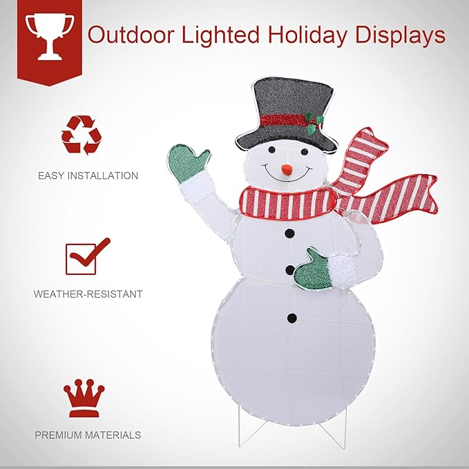 VCUTEKA Christmas Outdoor Decorations - 5.3FT Christmas Glittering Snowman with Red Scarf and Black Hat LED Light for Xmas Home Yard Patio Lawn Garden Festive Holiday Décor