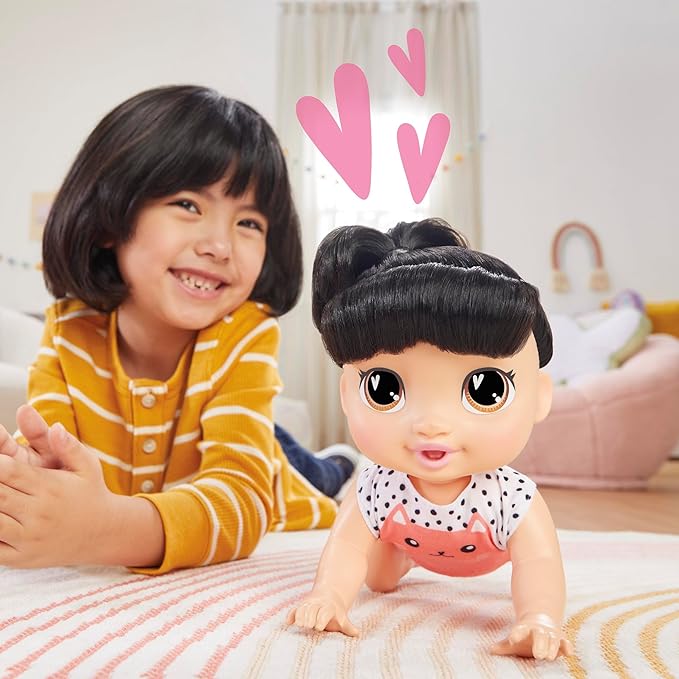 Baby Alive Crawl 'n Play Katie Kat Electronic Crawling Baby Doll Set, Black Hair, Kids Toys for Girls & Boys 3 Years & Up, 10.75 Inches