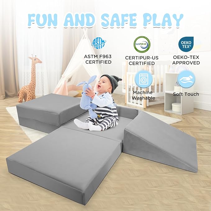 Baby Foam Climbing Blocks 6 PCS Connected Toddler Climbing Blocks Soft Play Climbing for Toddlers Kids Indoor Climbing Blocks Toys