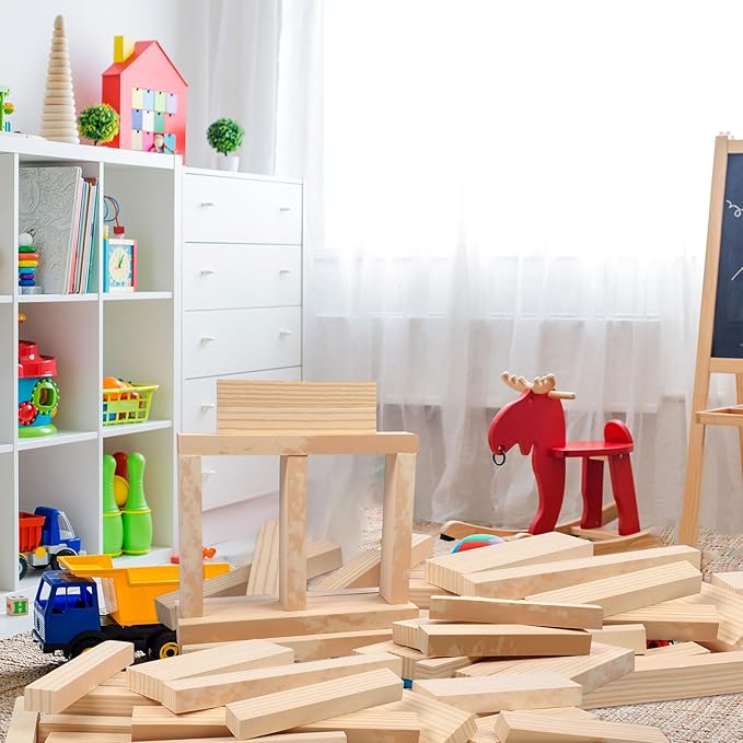 Leyndo 48 Pcs Foam Wooden Color Beams Building Blocks Set Unit Fake Wood Blocks Soft Giant Building Stacking Foam Construction for Boys Girl Toddler Construction Play