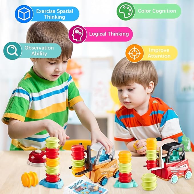 Engineer Forklift Frenzy Transport Game,Fat Brain Toys Forklift Frenzy Mine Tow Truck Toy,Construction Car Toy Stacking Toys,Stack & Matching Skill Game, Educational Toy for Kids