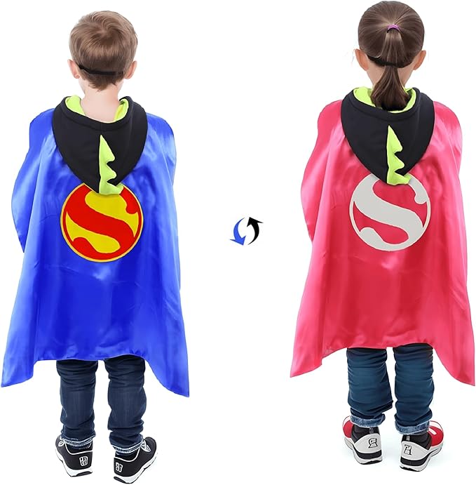 Dress Up Toys - Double Side Superhero Capes and Masks, Costumes Set for Kids - Ideal for Cosplay, Birthday Party, Christmas, Halloween - Fun Gift for 3-10 Year Old Boys and Girls