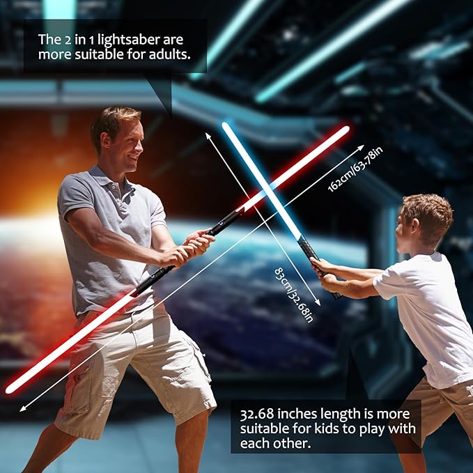2 in 1 Dueling Lightsaber Double Light Saber,Lightsabers for Adults Christmas Birthday Gifts, 2Packs Fx Saber with 12 Colors Light Sabers for Kids Toys Teens Halloween Cosplay Children's Day Party