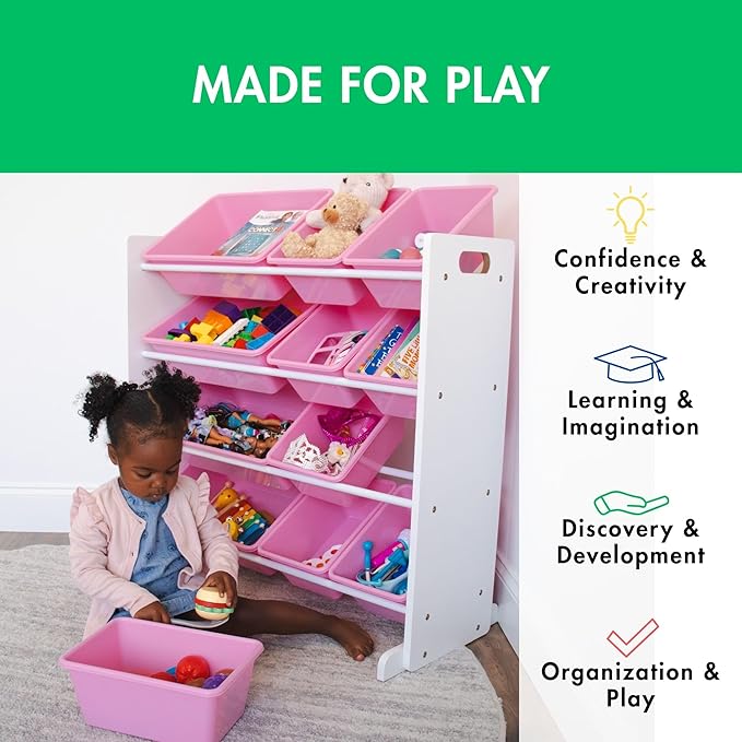 Humble Crew, White/Pink 12 Bin Toy Storage Organizer