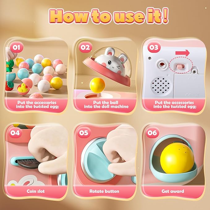 Skirfy Vending Machine Kids Toys Mini Claws Machine 12 Erasers Operated Gumball Prize Machine Maker Game Claws Machine Game Sensory Toys Dolls Gifts(Pink)
