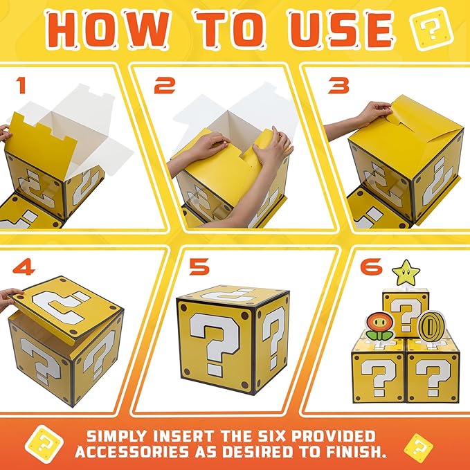 6PCS Big Party Boxes, Question Boxes and 6 Set Centerpieces for Kids Boys Girls Birthday Party Decorations, Game Party, Christmas Halloween Classroom Supplies Favor. (11.8 x 11.8 Inch)