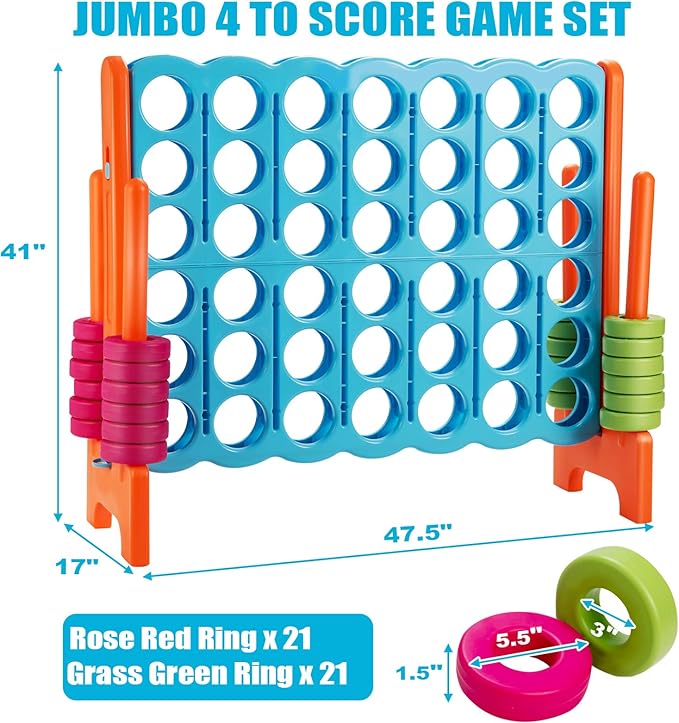ARLIME Jumbo 4-to-Score Giant Game Set, Backyard Games for Kids & Adults, 4 in A Row W/Quick-Release Lever, 42 Build-in Rings Included, Jumbo Size for Outdoor & Outdoor Play