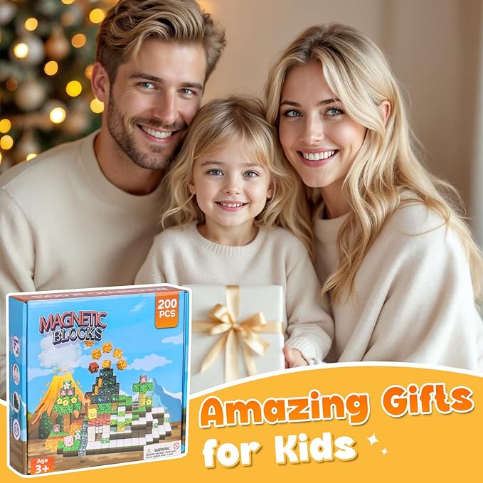 200PCS Magnetic Blocks, Magnetic Building Block Cube Toys with Magnet Board for Kids, STEM Toys Gifts for Boy and Girls Age 3+ Years Old