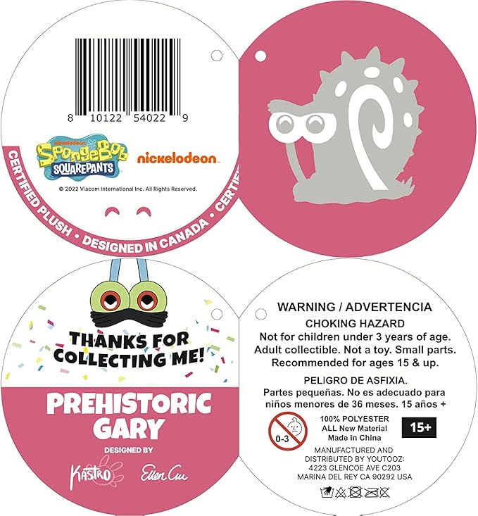 Youtooz Prehistoric Gary The Snail Stickie Plush 6", Cute Spongebob Squarepants Snail Toy Collection