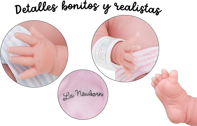 Original 17" La Newborn by JC Toys - Realistic Washable All Vinyl Closed Eye Sleeping Baby Doll- Pink Gift Set , Blue