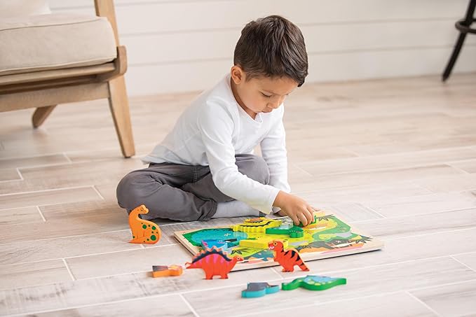 Crocodile Creek Wooden Stacking Puzzle, 10 Chunky Animal Pieces and Two-Sided Base with Play Scene for Kids Ages 2 Years and Up, 11.75 inches, 123 Zoo