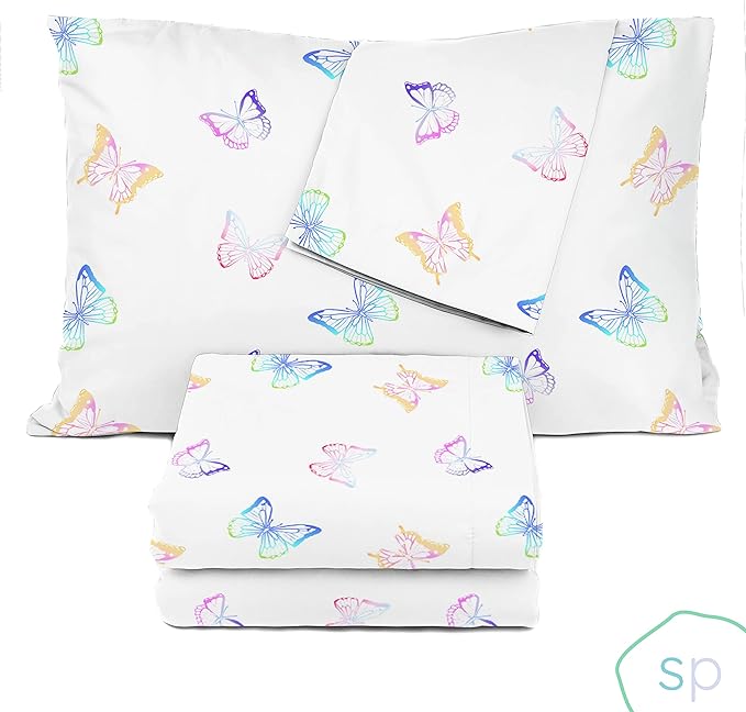 Saturday Park Ombre Butterflies Full Sheet Set - 4 Piece 100% Organic Cotton Sheets - GOTS & Oeko-TEX Certified