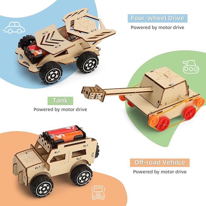 STEM Kits for Kids Age 8-10 10-12, 6 Set Wood Building Projects Crafts Science Model Car Kits for Kids Age 8-12 5-7, Wooden 3D Puzzles, STEM Toys for Boys 7 8 9 10 12 13 Year Old Birthday Gifts