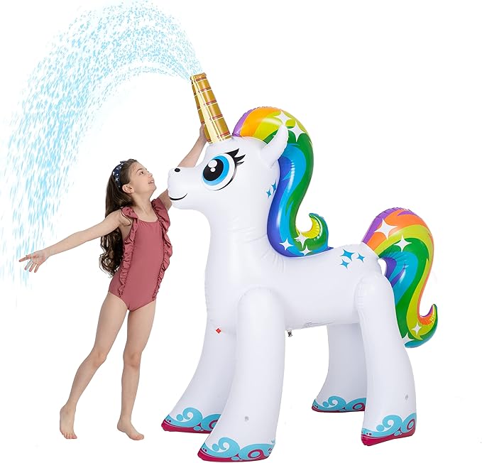 JOYIN 48'' Inflatable Yard Sprinkler with Unicorn Design- Unicorn Sprinkler Yard Water Toys, Outdoor Lawn Sprinkler Toy for Kids and Adults Water Play Games Backyard Pool Party Decorations