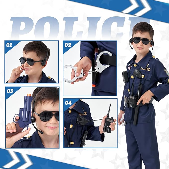 MGparty Police Officer Costume for Kids Halloween Police Cosplay Accessories for Boys Halloween Dress Up Party