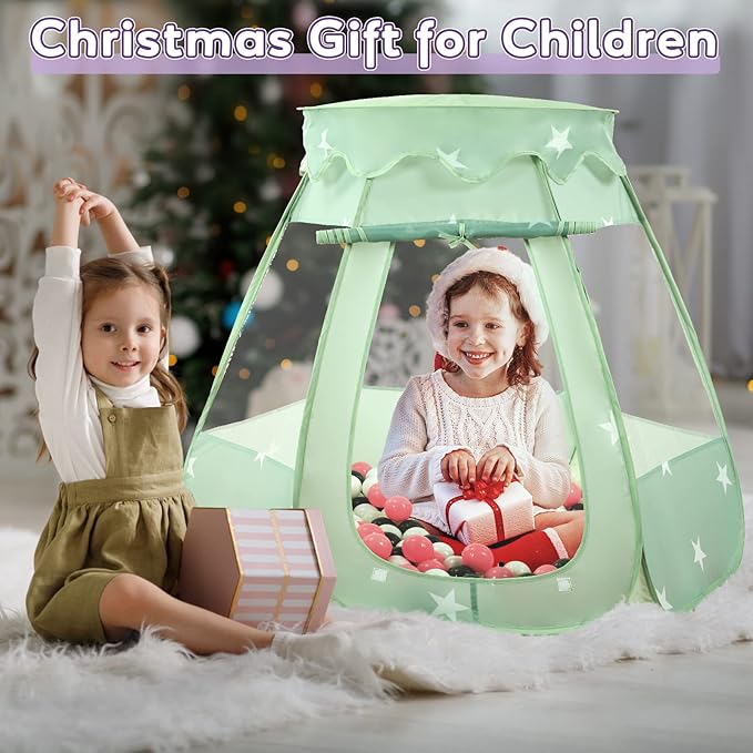 Baby Ball Pit for Toddler with 150 Balls, Kids Pop Up Play Tent for Girls, Princess Toys for Children Indoor & Outdoor Playhouse with Carry Bag (Celadon: Pink/White/Gray, 109x90cm/150 Balls)