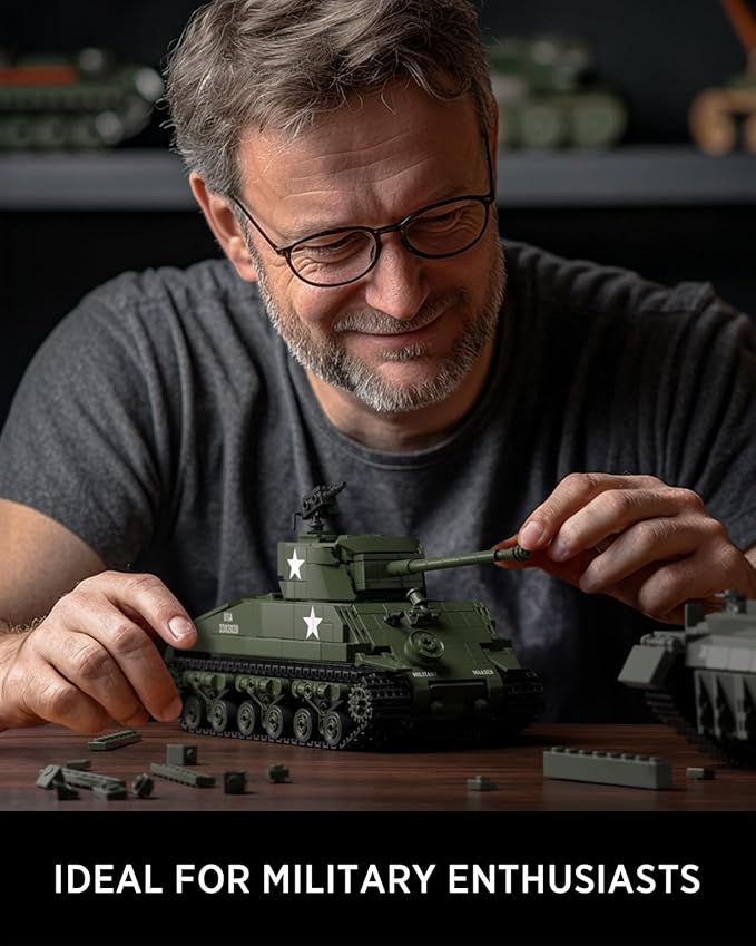 Nifeliz Sherman Military Tank Building Set for Adults, Collectible WW2 Military Model Toy to Build and Display, M4 Medium Vehicle for Army Enthusiasts (860 PCS, NF10313)