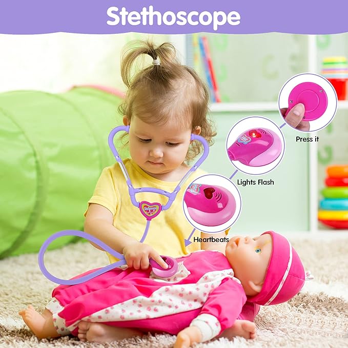 GINMIC Doctor Kit for Toddlers 3-5, 22 Pieces Pretend Play Doctor Set with Halloween Role Play Doctor Costume and Carry Case for Toddlers and Kids, Medical Dr Kit Toys for Girl Age 3 4 5 6 7 Year Old