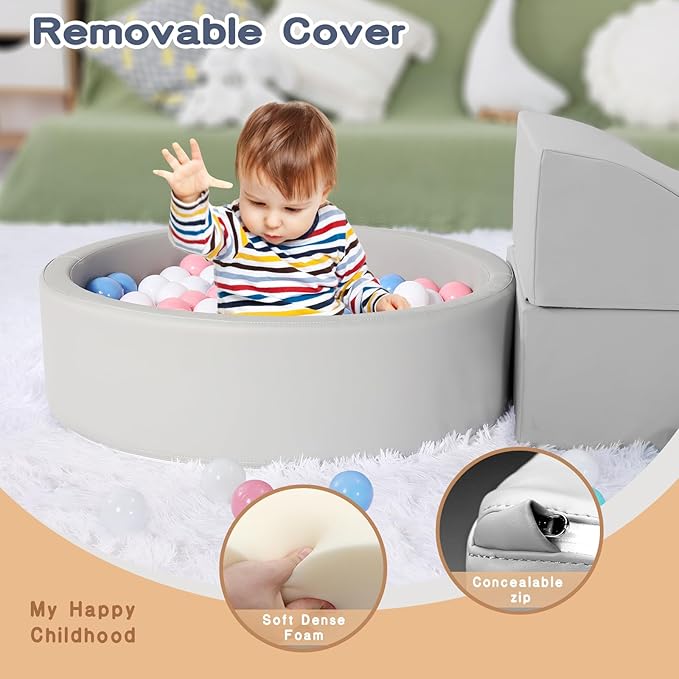 Foam Climbing Blocks for Toddler: with 4-Piece PU Leather Climbing Toys and a Ball Pit - Foam Ball Pit for Toddlers - Climbing Toys Indoor for Kids Crawling