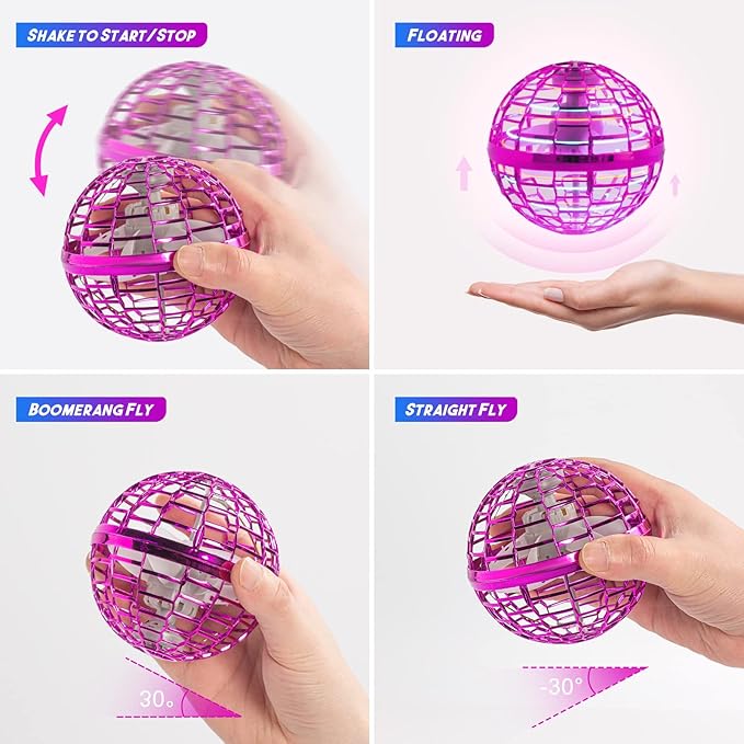 MERRYHOME Flying Ball Toys for Boys Grils: 2024 Fly Orb Cosmic Globe Boomerang Hover Ball, Hand Mini Drone, Flying Toy Fly Spinners for Kids Teens Adults Indoor Outdoor Toys (Red)