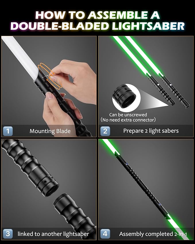 2 in 1 Dueling Lightsaber Double Light Saber,Lightsabers for Adults Christmas Birthday Gifts, 2Packs Fx Saber with 12 Colors Light Sabers for Kids Toys Teens Halloween Cosplay Children's Day Party