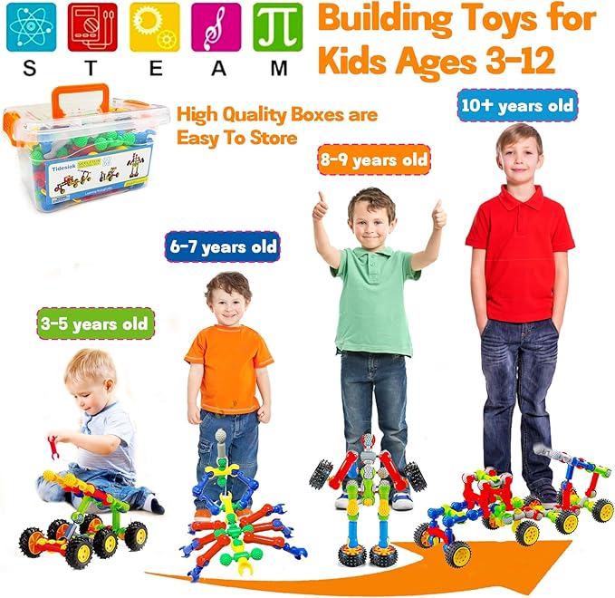 STEM Building Toys for 3 4 5 6 7 8+ Year Old Boys Girls, 125 PCS Building Blocks Stem Toy for Boys Age 3-5 4-6 6-8, Kids Educational Learning Game with Large Storage Box