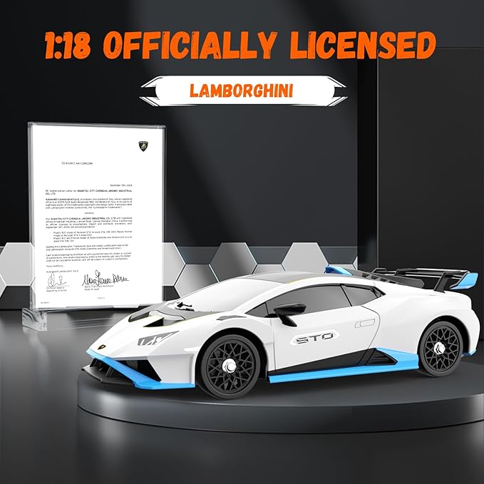 Lamborghini Remote Control Car, 1:18 Scale Official Licensed Lamborghini Toy Car, 2.4Ghz RC Drift Car Toys for Boys Age 6-8 4-6 8-12 Year Old Birthday Gift Ideas, Drift Race Cars (White)