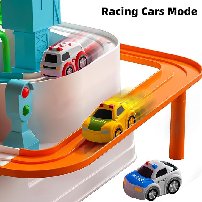 TEMI Boys Toys Car Track, Kids Race Track City Adventurous Toy for 3 4 5 6 7 Years Old Boys Girls - Car Toys with 3 Cars, Car Track Toys for Boys Age 3, Birthday Gifts Toys for Boys 3-5 Years Old