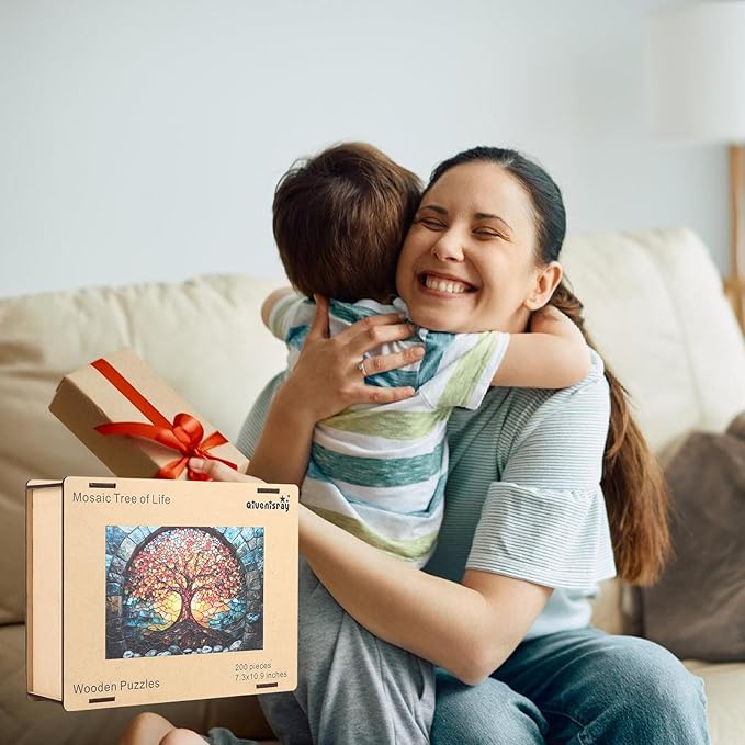 Wooden Puzzles for Adults, Mosaic Tree of Life Jigsaw Puzzles 200pcs, Medium, Unique Shape Adult Puzzles, Irregular Creative Gift for Family Game(10.9 * 7.3 in)