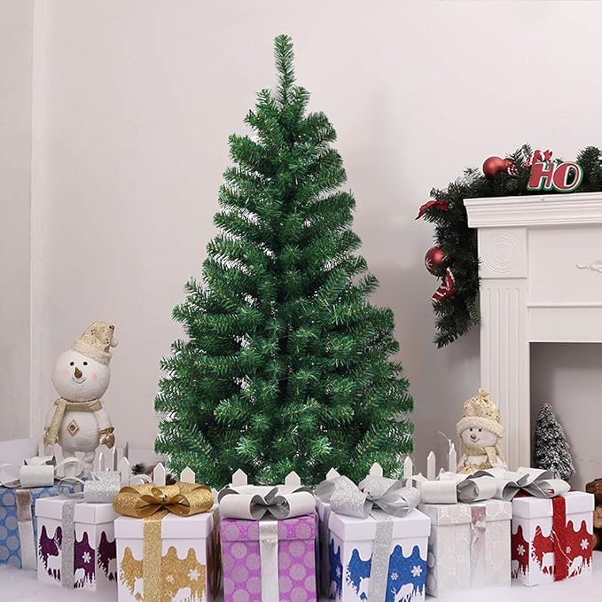 GOFLAME 4FT Pre-lit Artificial Christmas Tree, PVC Pine Tree Home Holiday Decoration with Plastic Stand