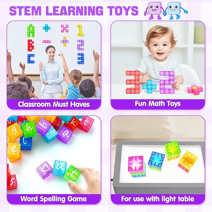 Magnetic Blocks - 32pcs Translucent Magnetic Building Blocks for Toddlers 1-3, STEM Rainbow Magnet Cubes for Kids Ages 2-4, Magnet Toys for Kids 3-5, Christmas Birthday Gifts for Girls & Boys
