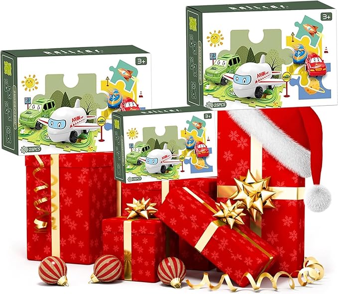 25PCS Puzzle Racer Kids Car Track Set, Space Jigsaw Puzzle Racer Car Track Set Puzzle Track Car Play Set Preschool Gifts for Kids Christmas Birthday Gift for Boys Girls