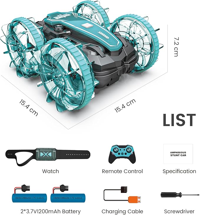 Tecnock Amphibious Remote Control Car Boat, 4WD Gesture RC Cars with Waterproof Remote Control, RC Stunt Car with LED Lights, Pool Toys for Kids Ages 8-12, Toys Gifts for Boys Girls