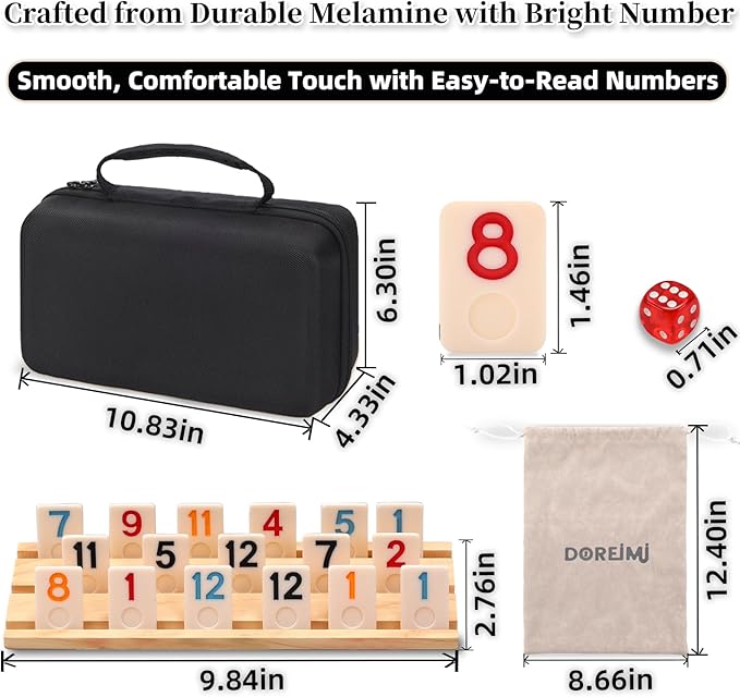 Upgraded Rummy Cube Game Set 4 Players with 4 Wooden Racks & 108 Rummy Tiles | Travel & Family Board Game for Adults and Kids